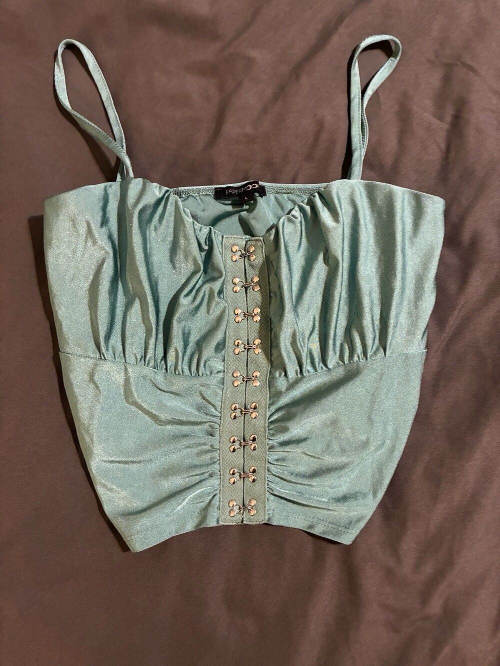 Papermoon Corset Top Blue Aqua Size Large Silver Hardware Shimmer Summer